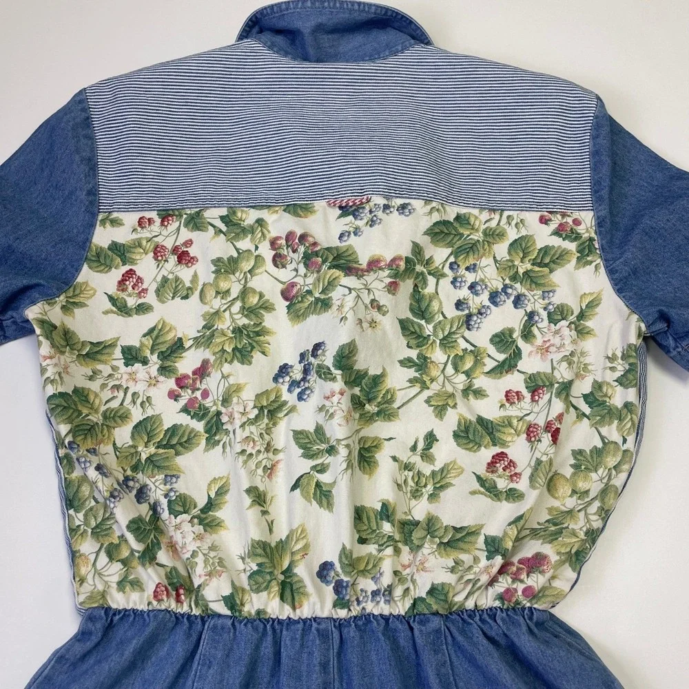 Vintage PG Collections Ginger Bort Denim Patchwork Floral Jumpsuit Womens 12 USA